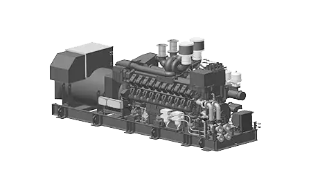 Industriegenerator mit mehreren Zylindern und Rohrleitungen zur Stromerzeugung.