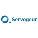Servogear-Logo in Blau mit stilisiertem Zahnrad und Schriftzug.